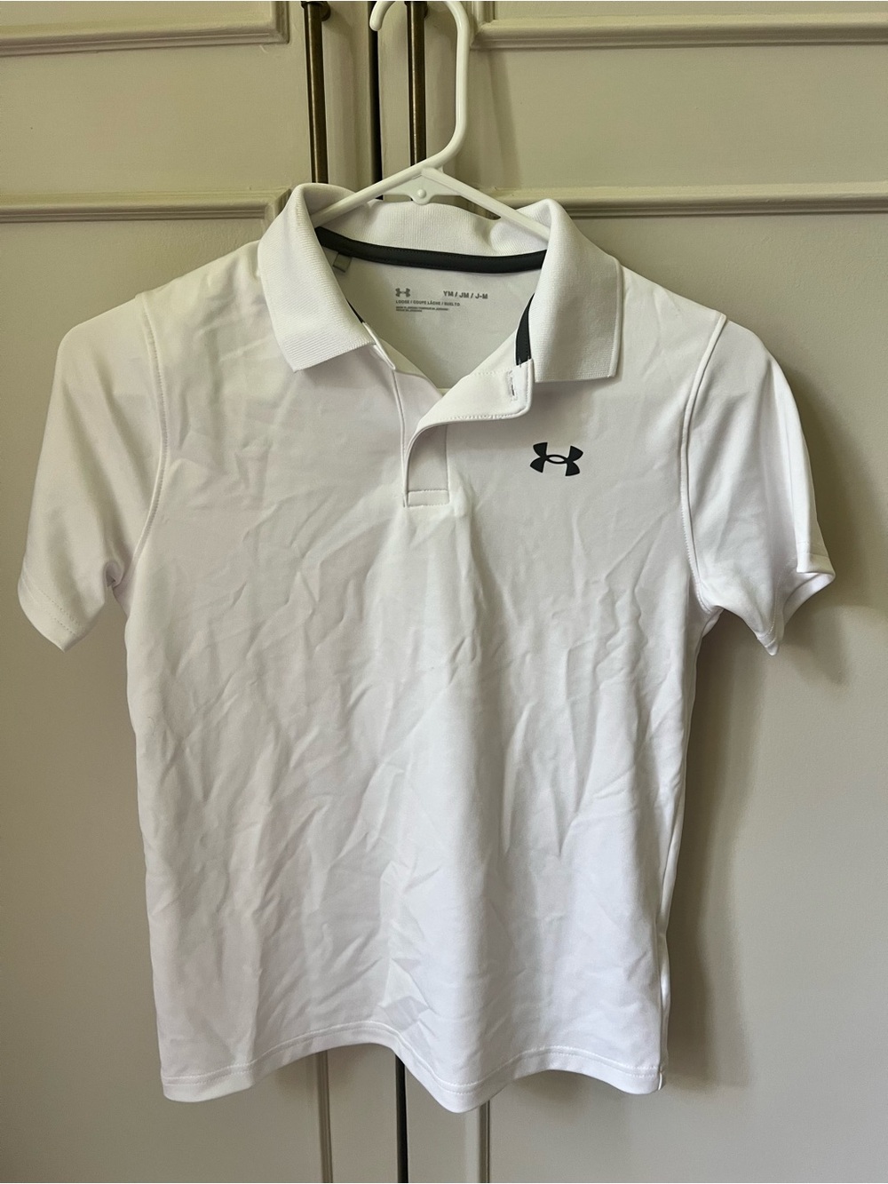 Under Armour White Boys Polo with Black Logo